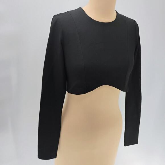 Womens Cropped Blouse Small Black Long Sleeve Cut Out Streetwear open back - Picture 6 of 15